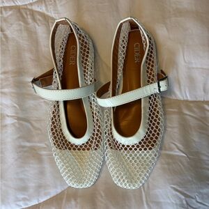 Cider Women's Cream Mesh Mary Jane Flats
